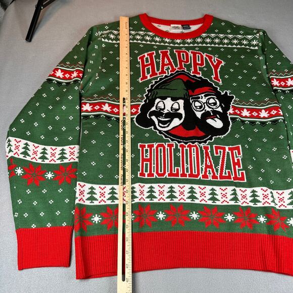 Cheech and Chong Sweater Mens Medium Green Red Holiday Ugly Christmas Festive - Picture 4 of 12